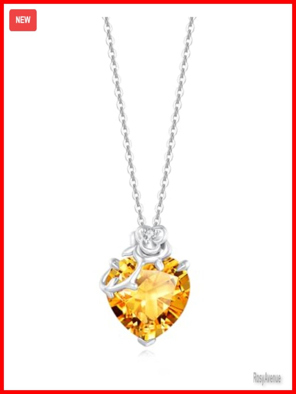 14K Solid White Gold Birthstone Pendant Necklace with Sterling Silver Chain